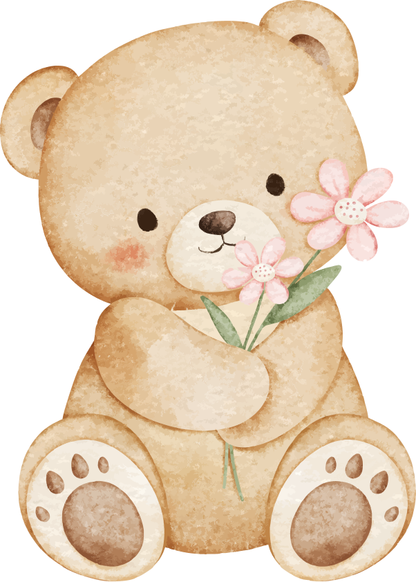 Teddy bear holding flowers